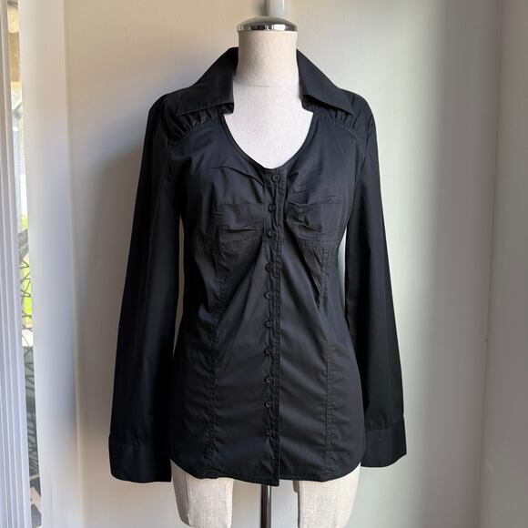 Gold Pfeil Germany Black Fitted Button Down Shirt Corset Style Sz 2 - Picture 1 of 8